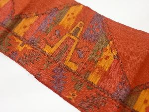 リサイクル　手織り紬抽象幾何学模様織出し名古屋帯